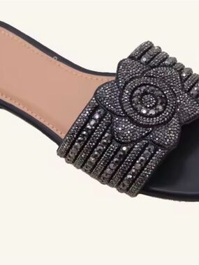 Boutique 9 Black Crystal Floral Slide Sandal